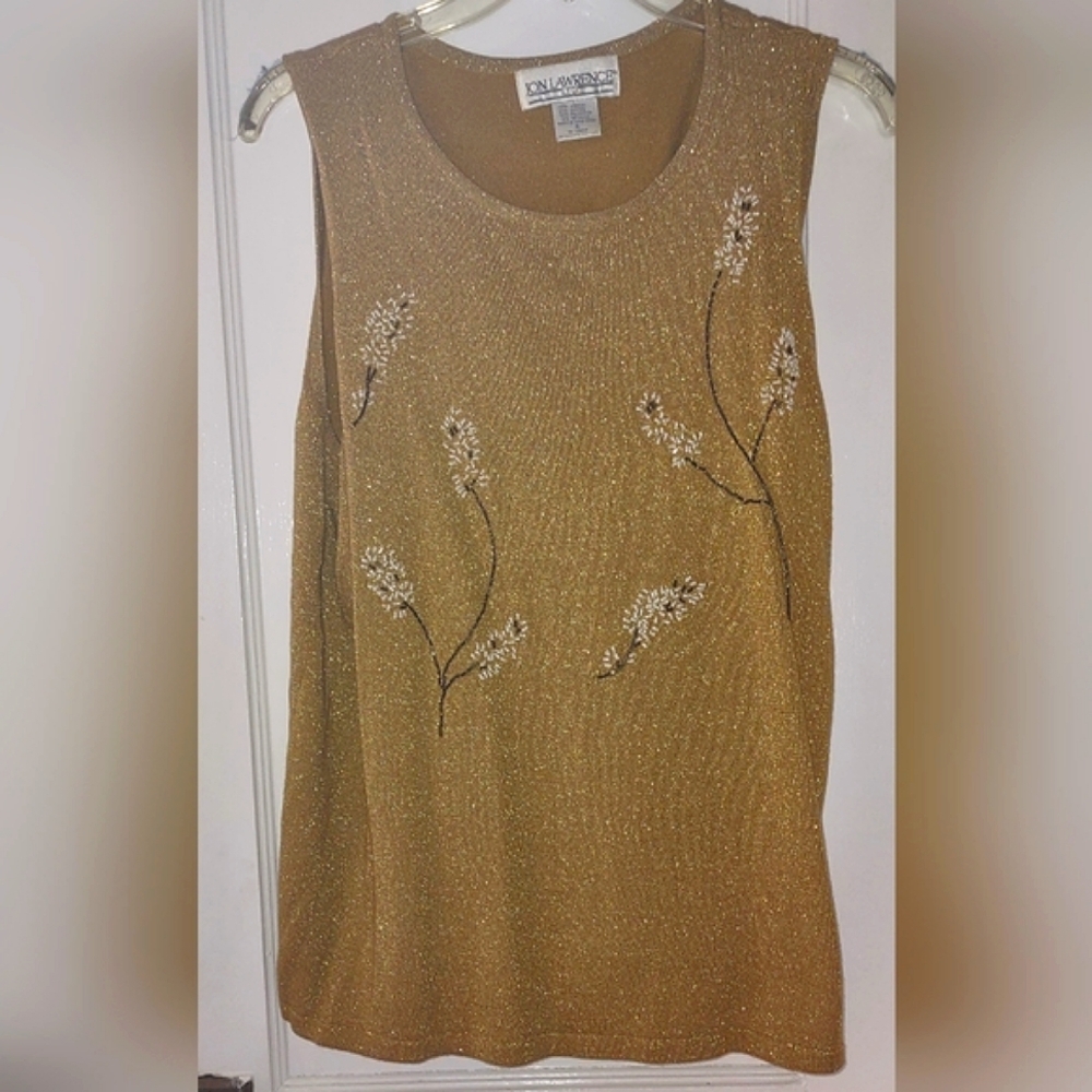 2-pcs Vtg Jon Lawrence Sparkly Gold Beaded Sweater (Cross-posted set)